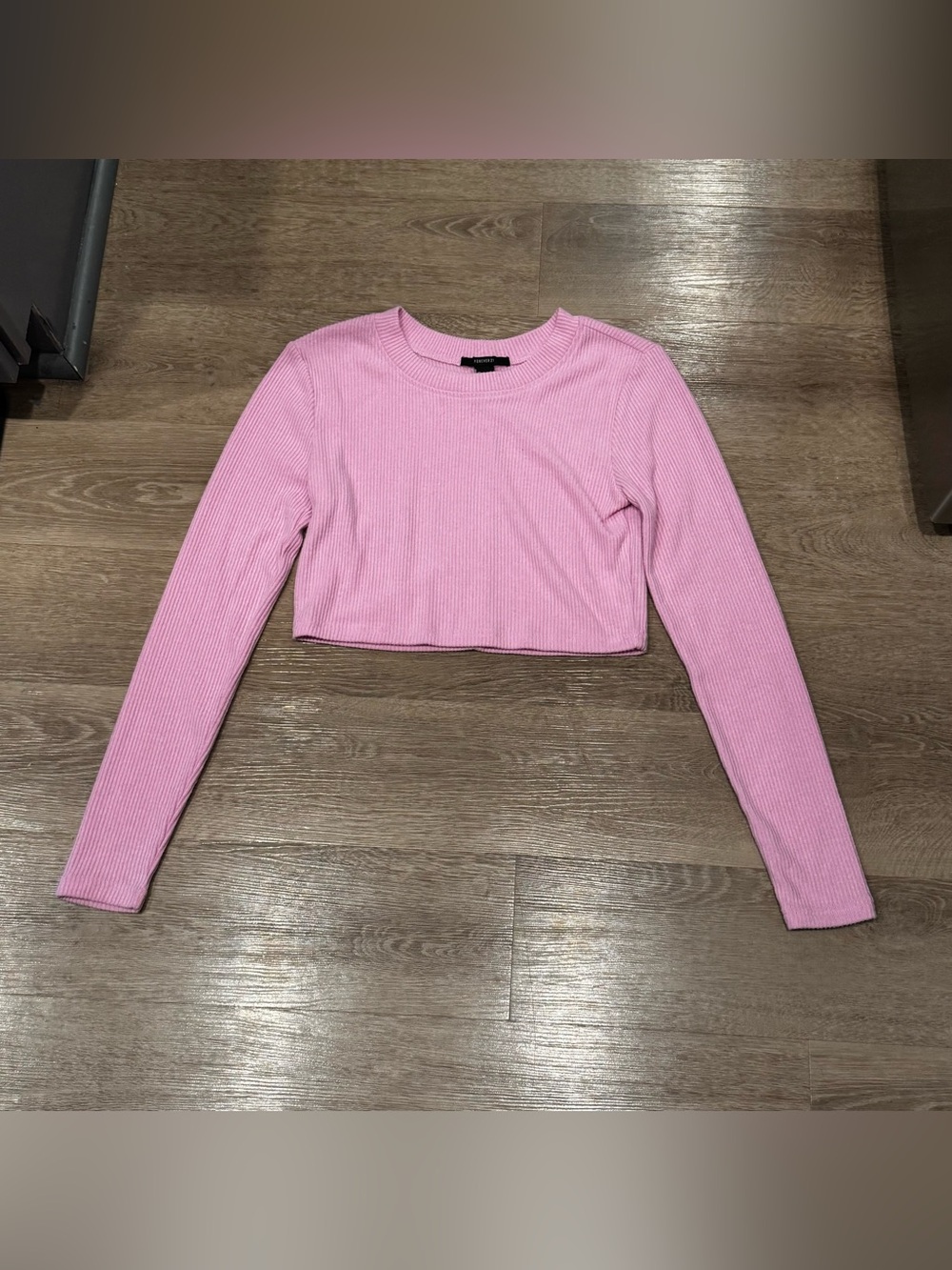 Forever 21 Pink Ribbed Long Sleeve Crop Top